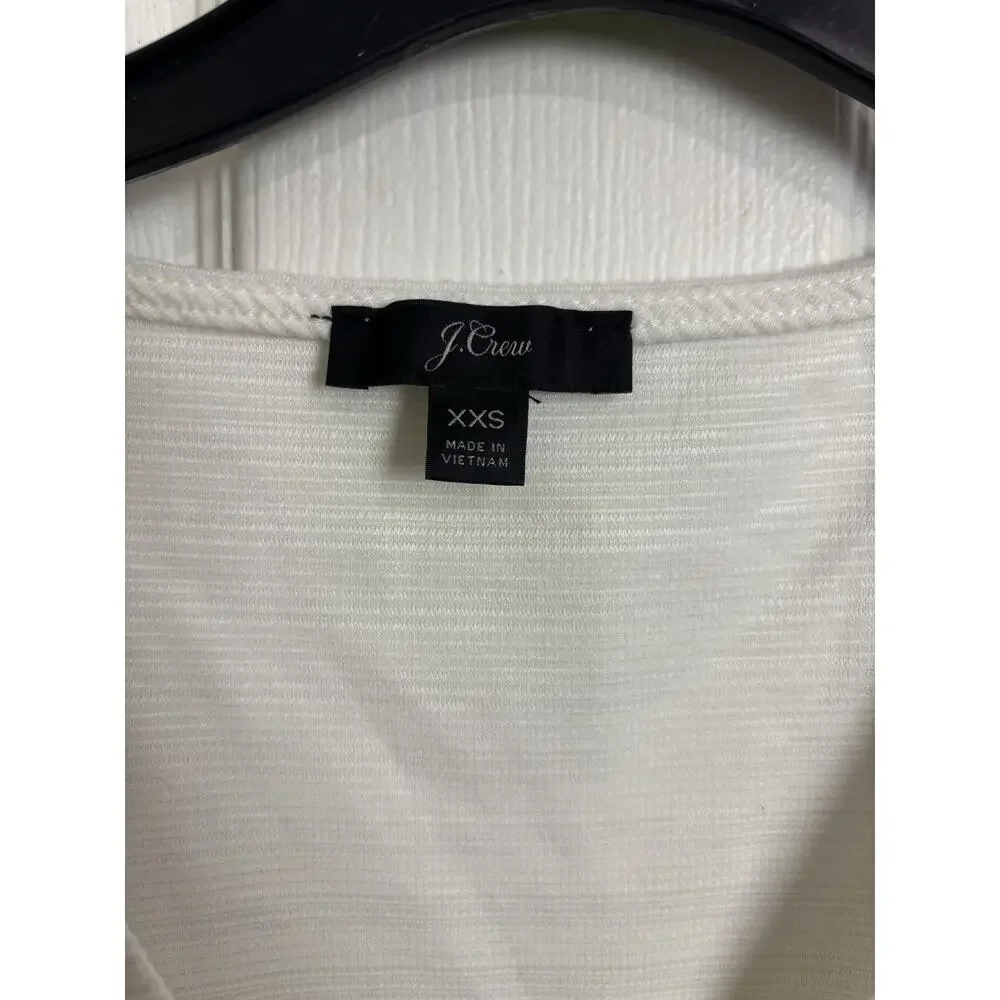 J Crew White Textured Tie Front Button Tank Top XXS Classic V-Neck Beach
